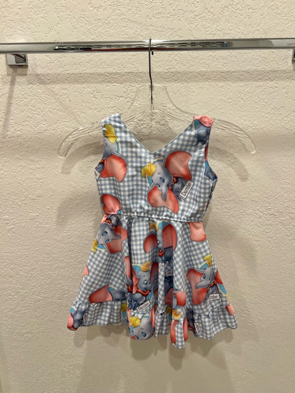 Dumbo Gingham Sleeveless Girls Dress - Blue, Pink, Yellow